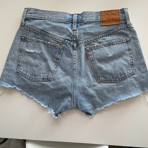 Levis 501 High Rise Denim Distressed Shorts Medium Wash Blue 27 - Picture 8 of 10